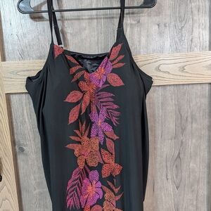 Black Floral TrimShaper Swim Top